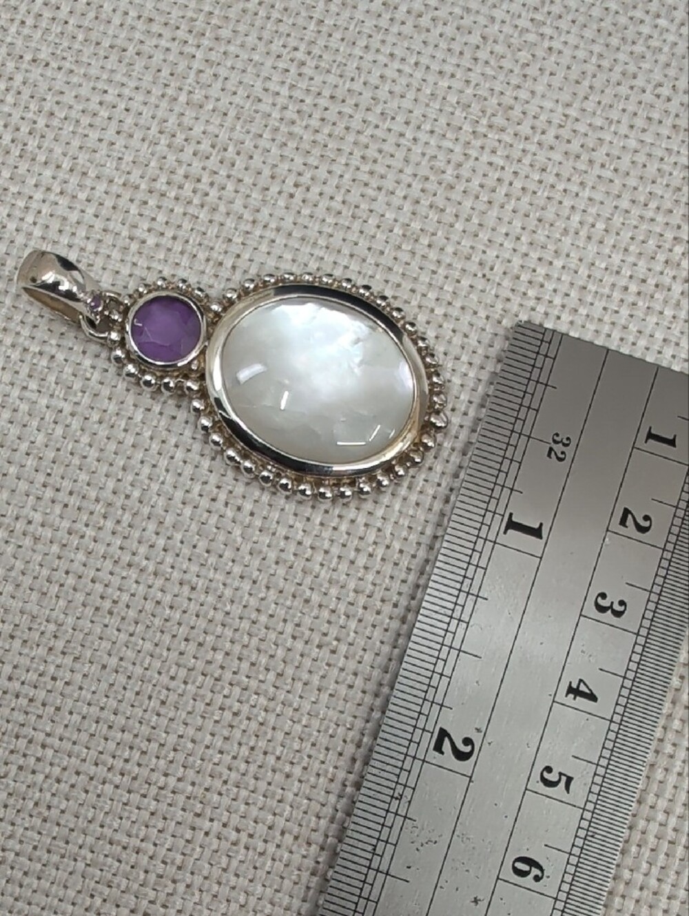 Vintage Whitney Kelly 925 Sterling Silver Mother of Pearl Amethyst Pendant - Picture 9 of 16